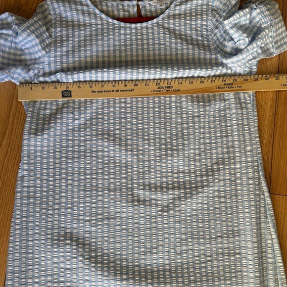 Crown & Ivy Dress Gingham Plaid Blue White Check Women Size Large Bow Sleeves - Picture 6 of 8